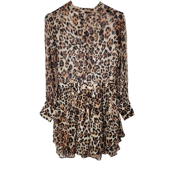 Intermix cheetah print sheer layered ruffled flowy long sleeved dress size small - Picture 4 of 12